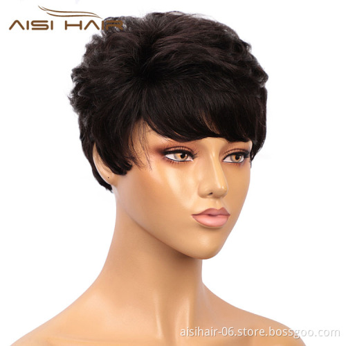 Aisi Hair Cheap Vendor Short Pixie Cut Curly Wave Unprocessed  Brazilian Hair For Black Women Human Hair Wigs